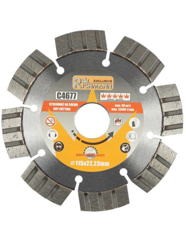 Disc diamantat segmentat, beton armat, caramida, taiere uscata, 115 mm/22.23 mm, Richmann Exclusive