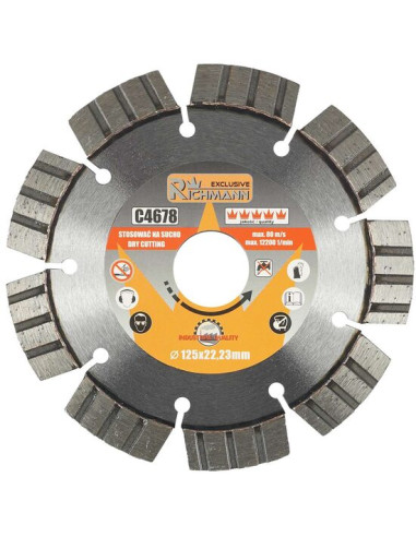 Disc diamantat segmentat, beton armat, caramida, taiere uscata, 125 mm/22.23 mm, Richmann Exclusive