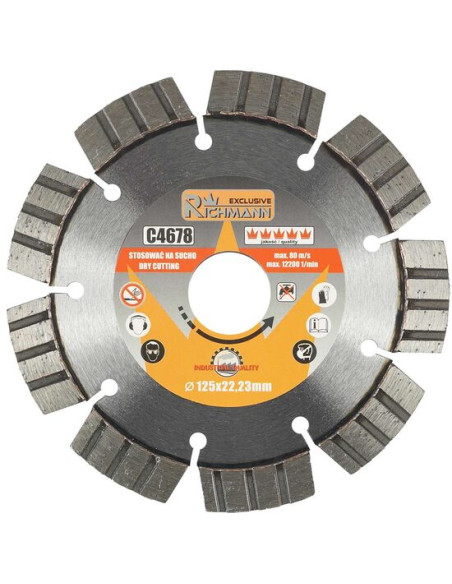 Disc diamantat segmentat, beton armat, caramida, taiere uscata, 125 mm/22.23 mm, Richmann Exclusive