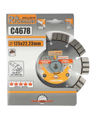 Disc diamantat segmentat, beton armat, caramida, taiere uscata, 125 mm/22.23 mm, Richmann Exclusive
