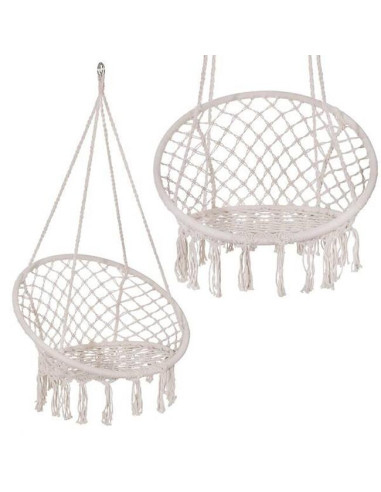 Hamac brazilian, tip scaun, Springos, cu perna, crem si gri, max 150 kg, 79x80x120 cm