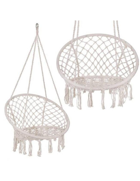 Hamac brazilian, tip scaun, Springos, cu perna, crem si gri, max 150 kg, 79x80x120 cm