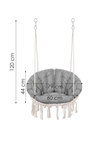 Hamac brazilian, tip scaun, Springos, cu perna, crem si gri, max 150 kg, 79x80x120 cm