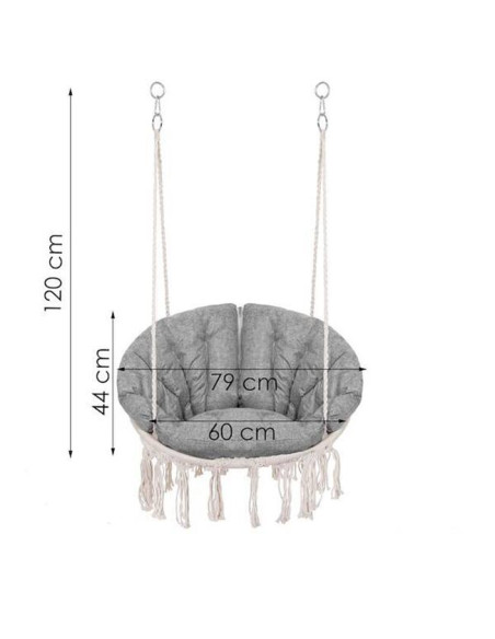 Hamac brazilian, tip scaun, Springos, cu perna, crem si gri, max 150 kg, 79x80x120 cm