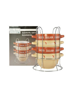 Set 4 boluri bucatarie pentru gulas cu suport, ceramica, 0.75 L, 14x9.5 cm, Perfect Home