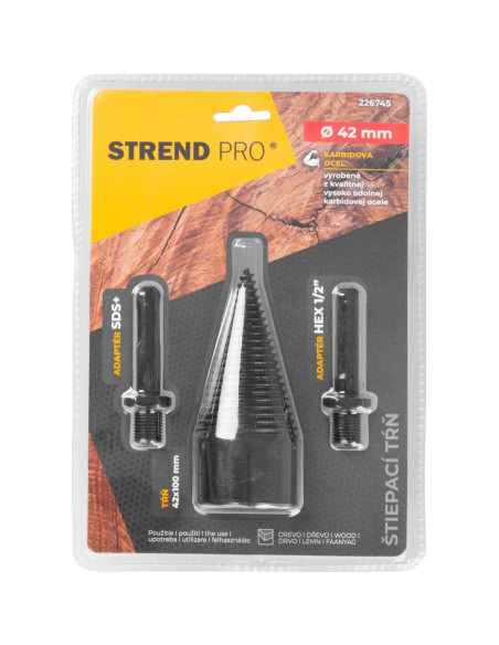 Con despicator lemn pentru bormasina, Strend Pro, cu 2 adaptoare, SDS PLUS, HEX 1/2", 42 mm