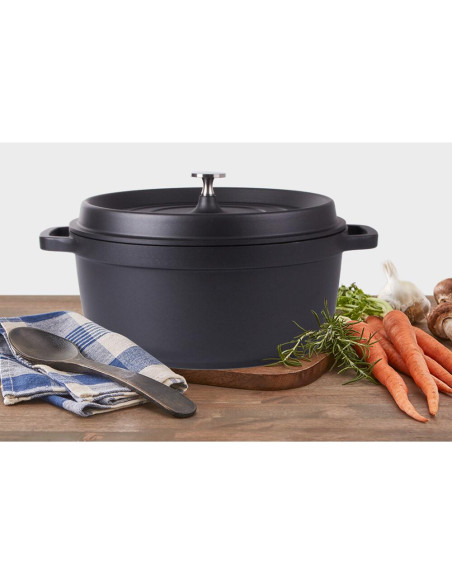 Oala de aluminiu cu capac, negru, 2.2 L, 20 cm, Verk Group