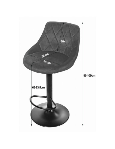 Scaun de bucatarie/bar, Artool, Kast, rotativ, catifea, bleumarin si negru, 45.5x49x85-105 cm