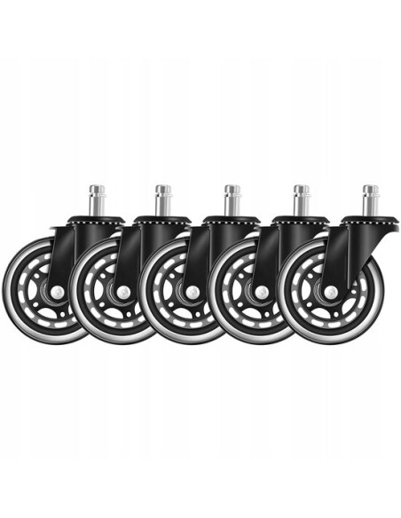Roti pentru scaun birou, cauciuc, metal, 5 buc, diametru 7.5 cm, 12x3.5x1.1 cm, Malatec