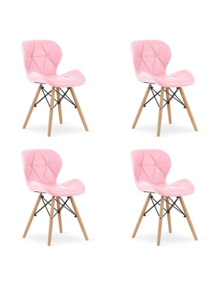 Set 4 scaune stil scandinav, Artool, Lago, piele ecologica, lemn, roz, 47x52x73 cm