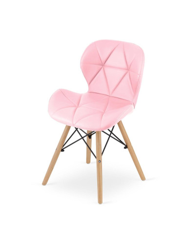 Set 4 scaune stil scandinav, Artool, Lago, piele ecologica, lemn, roz, 47x52x73 cm
