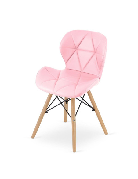 Set 4 scaune stil scandinav, Artool, Lago, piele ecologica, lemn, roz, 47x52x73 cm