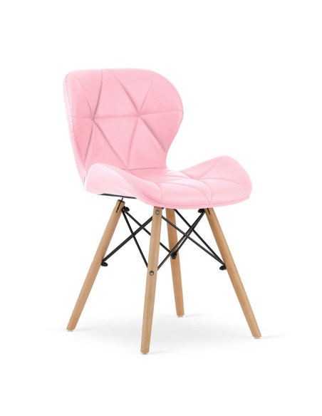 Set 4 scaune stil scandinav, Artool, Lago, piele ecologica, lemn, roz, 47x52x73 cm
