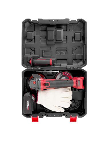 Polizor unghiular, flex, cu acumulator 4 Ah, incarcator 20 V Li-ion, geanta, 4 discuri, manusi, 115 mm, Worcraft