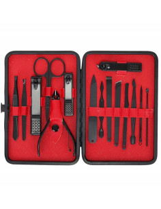 Set accesorii pentru ingrijirea fetei si a unghiilor, manichiura, pedichiura, Soulima, cu unghere, pile, foarfeca, 15 piese