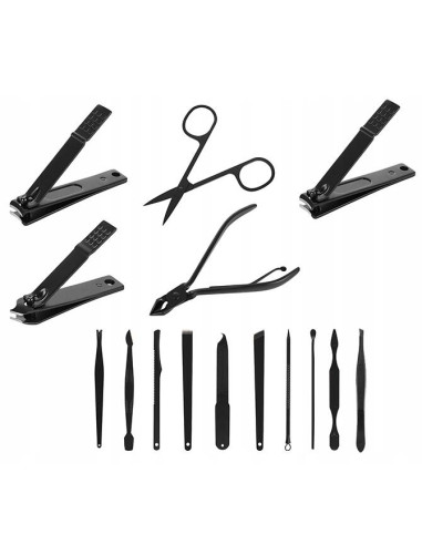 Set accesorii pentru ingrijirea fetei si a unghiilor, manichiura, pedichiura, Soulima, cu unghere, pile, foarfeca, 15 piese