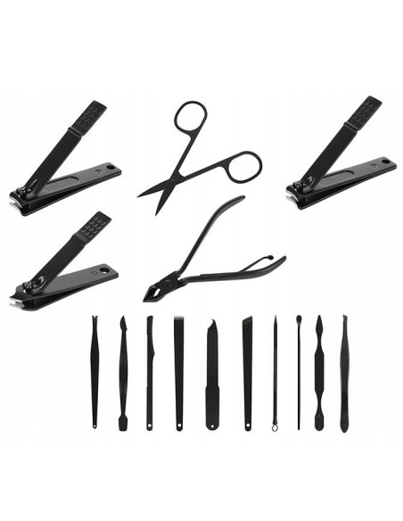 Set accesorii pentru ingrijirea fetei si a unghiilor, manichiura, pedichiura, Soulima, cu unghere, pile, foarfeca, 15 piese