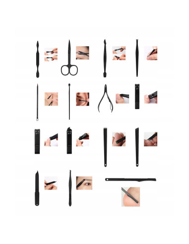 Set accesorii pentru ingrijirea fetei si a unghiilor, manichiura, pedichiura, Soulima, cu unghere, pile, foarfeca, 15 piese