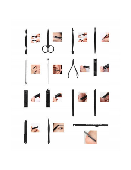 Set accesorii pentru ingrijirea fetei si a unghiilor, manichiura, pedichiura, Soulima, cu unghere, pile, foarfeca, 15 piese