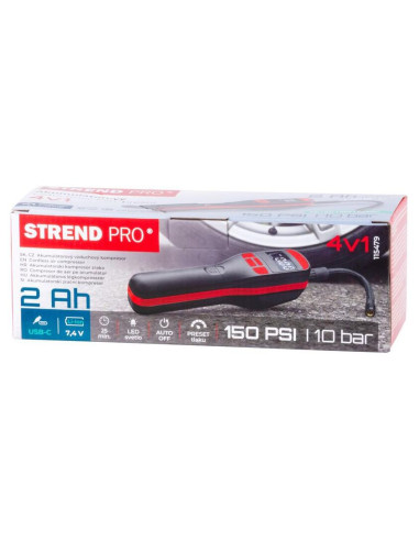 Compresor aer auto, Strend Pro, 150 PSI, 10 bar, USB-C, cu lumina LED, husa