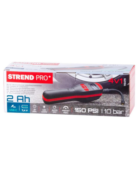 Compresor aer auto, Strend Pro, 150 PSI, 10 bar, USB-C, cu lumina LED, husa