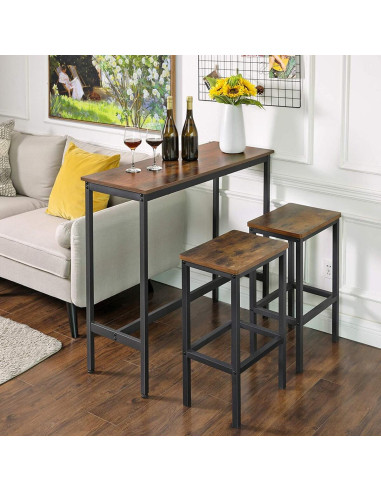 Masa pentru bucatarie/living/bar, Artool, inalta, pal si otel, maro rustic, 100x40x90 cm