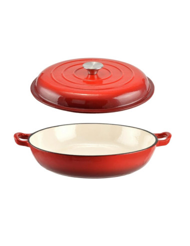 Cratita cu capac, fonta emailata, rosie, 2.5 L, Perfect Home