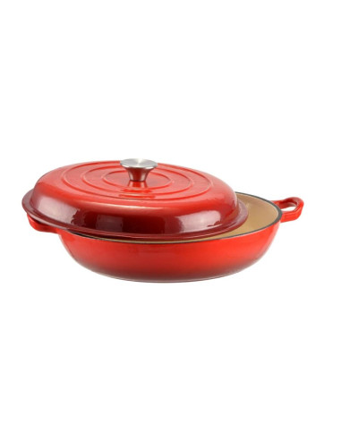 Cratita cu capac, fonta emailata, rosie, 2.5 L, Perfect Home