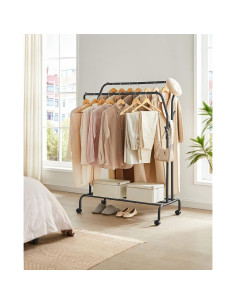 Suport mobil cu roti pentru haine, Artool, cu raft incaltaminte, otel, negru, max 100 kg, 103.5x52.5x155 cm 2