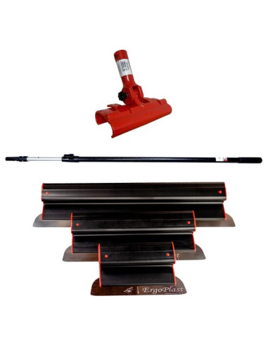Set 3 gletiere profesionale, inox, 25, 40, 60 cm, suport, maner telescopic 1.2-2.2 m, Ergoplast