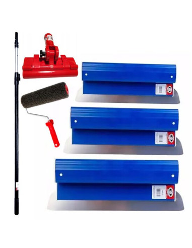 Set 3 gletiere profesionale, inox, 25, 40, 60 cm, suport, maner telescopic 1.2-2.2 m, rola gletuit, Ergolite