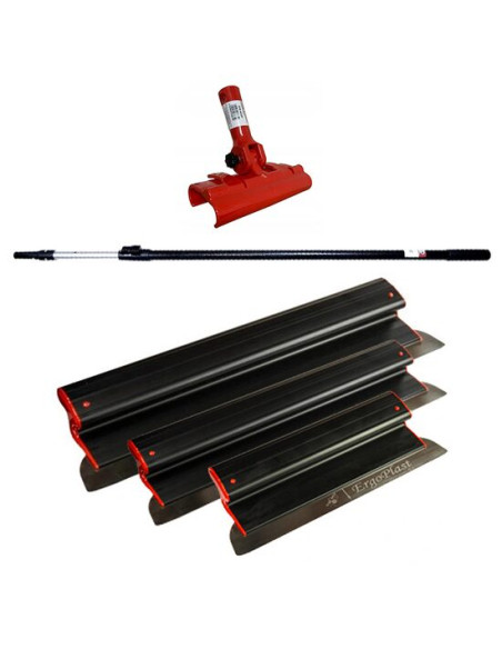Set 3 gletiere profesionale, inox, 40, 60, 80 cm, suport, maner telescopic 1.2-2.2 m, Ergoplast