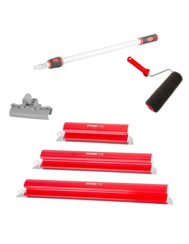 Set 3 gletiere profesionale, inox, 40, 60, 80 cm, suport, maner prelungitor 0.8-1.4 m, rola gletuit, Strend Pro