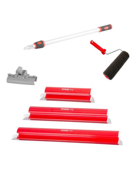 Set 3 gletiere profesionale, inox, 40, 60, 80 cm, suport, maner prelungitor 0.8-1.4 m, rola gletuit, Strend Pro