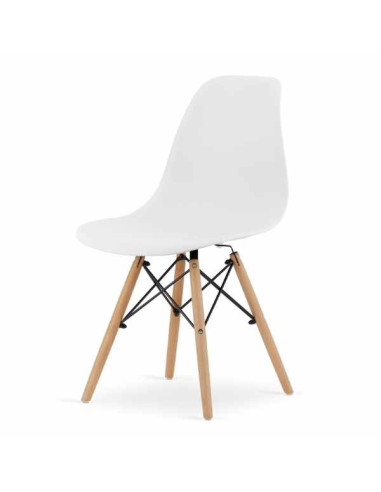 Scaun Acerenza, Stil Scandinav cu Picioare din Lemn de Fag, Cadru Metalic, Sezut PP, Maxim 100 Kg, 40 x 50 x 77 cm, Alb