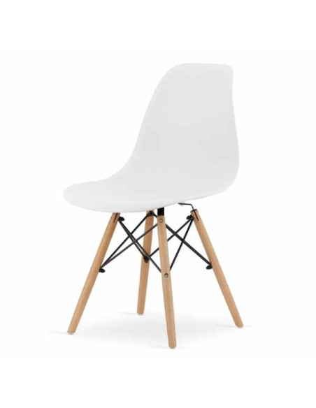 Scaun Acerenza, Stil Scandinav cu Picioare din Lemn de Fag, Cadru Metalic, Sezut PP, Maxim 100 Kg, 40 x 50 x 77 cm, Alb