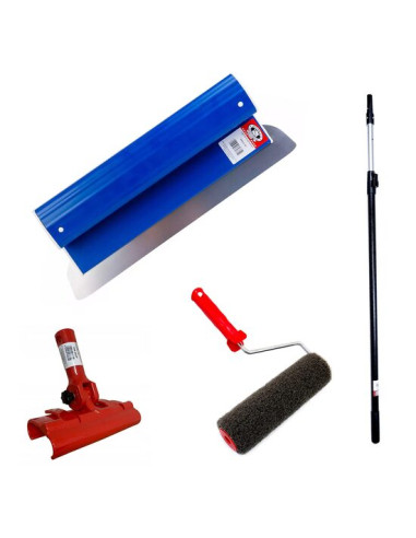 Set gletiera profesionala, inox, 80 cm x 0.4 mm, suport, maner prelungitor 1.2-2.2 m, rola gletuit, Ergolite