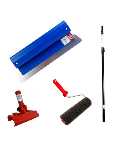 Set gletiera profesionala, inox, 40 cm x 0.4 mm, suport, maner prelungitor 1.2-2.2 m, rola gletuit, Ergolite