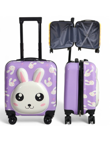 Troler mov, tip valiza, copii, pentru bagaje, model iepuras, functie de blocare prin cifru, WP01