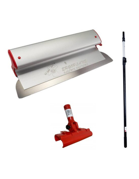 Set gletiera profesionala, aluminiu, lama inox, 40 cm x 0.3 mm, suport, maner prelungitor 1.2-2.2 m, Ergoplane
