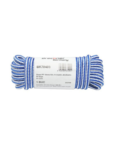Franghie PP, impletita, alb si albastru, 10 mm, 10 m, Breckner Germany