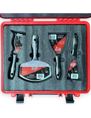 Spacluri inox profesionale, monobloc, set 5 buc, cu razuitor, spatula multifunctionala, geanta, Olejnik