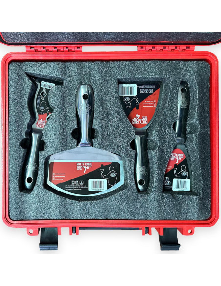 Spacluri inox profesionale, monobloc, set 5 buc, cu razuitor, spatula multifunctionala, geanta, Olejnik