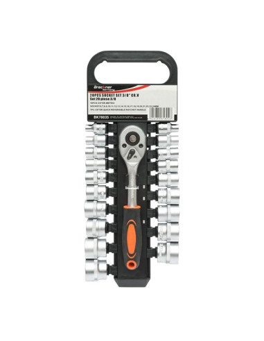 Trusa chei tubulare, 3/8", metrice Cr-V, cu clichet reversibil, 20 piese, Breckner Germany