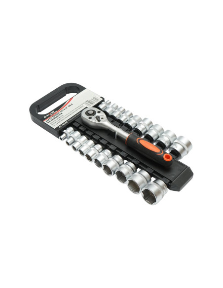 Trusa chei tubulare, 3/8", metrice Cr-V, cu clichet reversibil, 20 piese, Breckner Germany