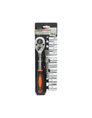 Trusa chei tubulare, 1/2", cu clichet reversibil, extensie, 12 piese, Breckner Germany