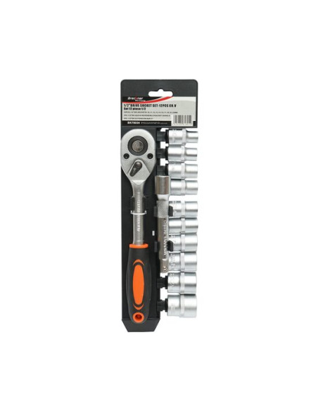Trusa chei tubulare, 1/2", cu clichet reversibil, extensie, 12 piese, Breckner Germany