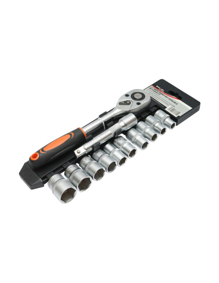 Trusa chei tubulare, 1/2", cu clichet reversibil, extensie, 12 piese, Breckner Germany