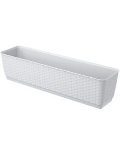Jardiniera decorativa, Prosperplast, imitatie ratan, alba, 59x15.4x14.2 cm, Old