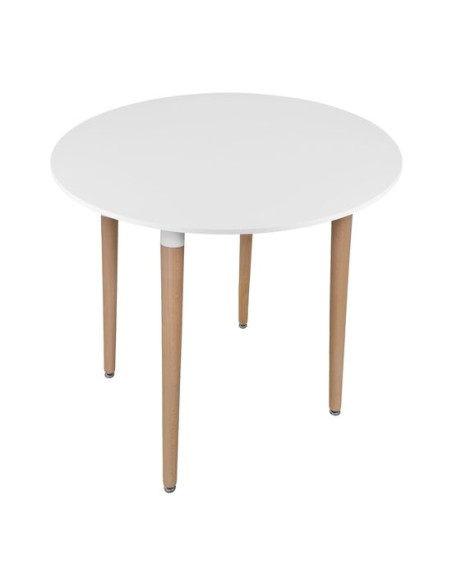 Masa stil scandinav, Artool, Kami, rotunda, MDF si lemn, alb, 80x74 cm
